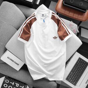 Adidas Classics Original 3 Stripes Tee Shirt Trefoil Retro Men White Brown